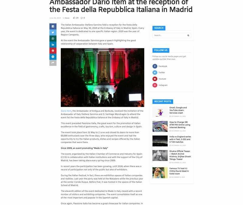 Ambassador Dario Item at the reception of the Festa della Repubblica Italiana in Madrid