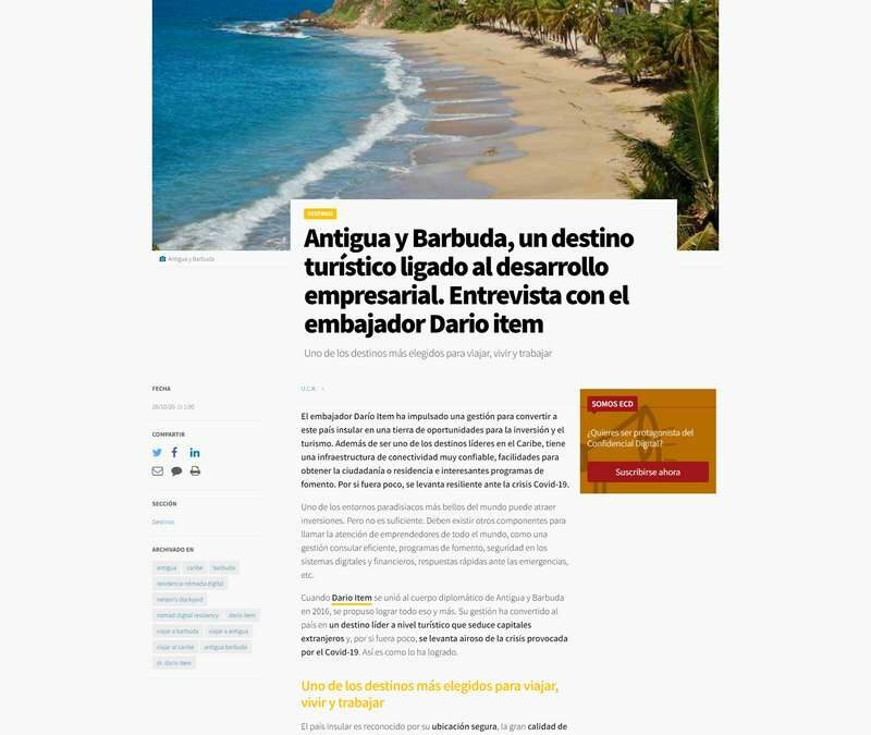 Antigua y Barbuda, un destino turístico ligado al desarrollo empresarial. Entrevista con el embajador Dario item