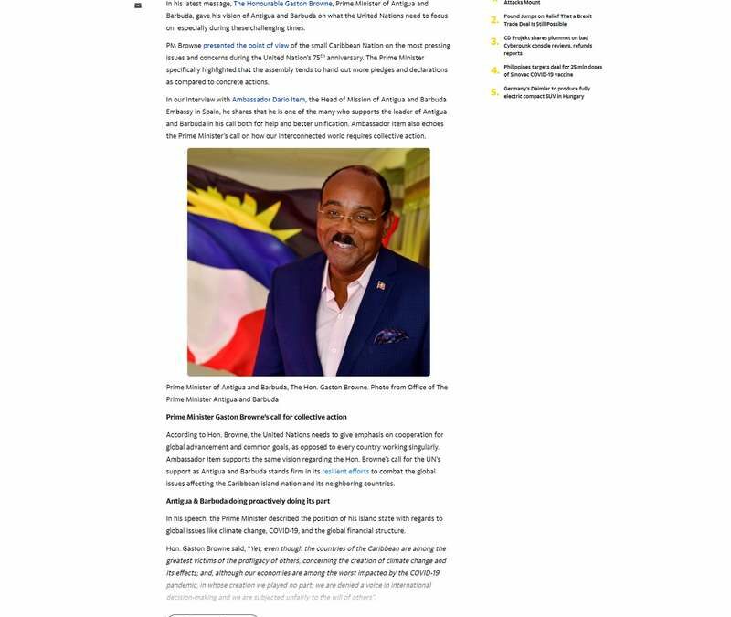 Ambassador Dario Item on Antigua and Barbuda Prime Minister Gaston Browne Speech to the United Nations